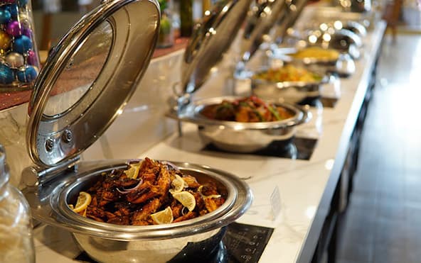 Copper handi buffet for Griha Pravesh and social events in Kolkata — rich Indian curries, dal, and rice by Parsha Caterer