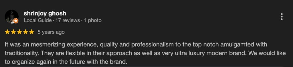 Google review screenshot for Parsha Caterer