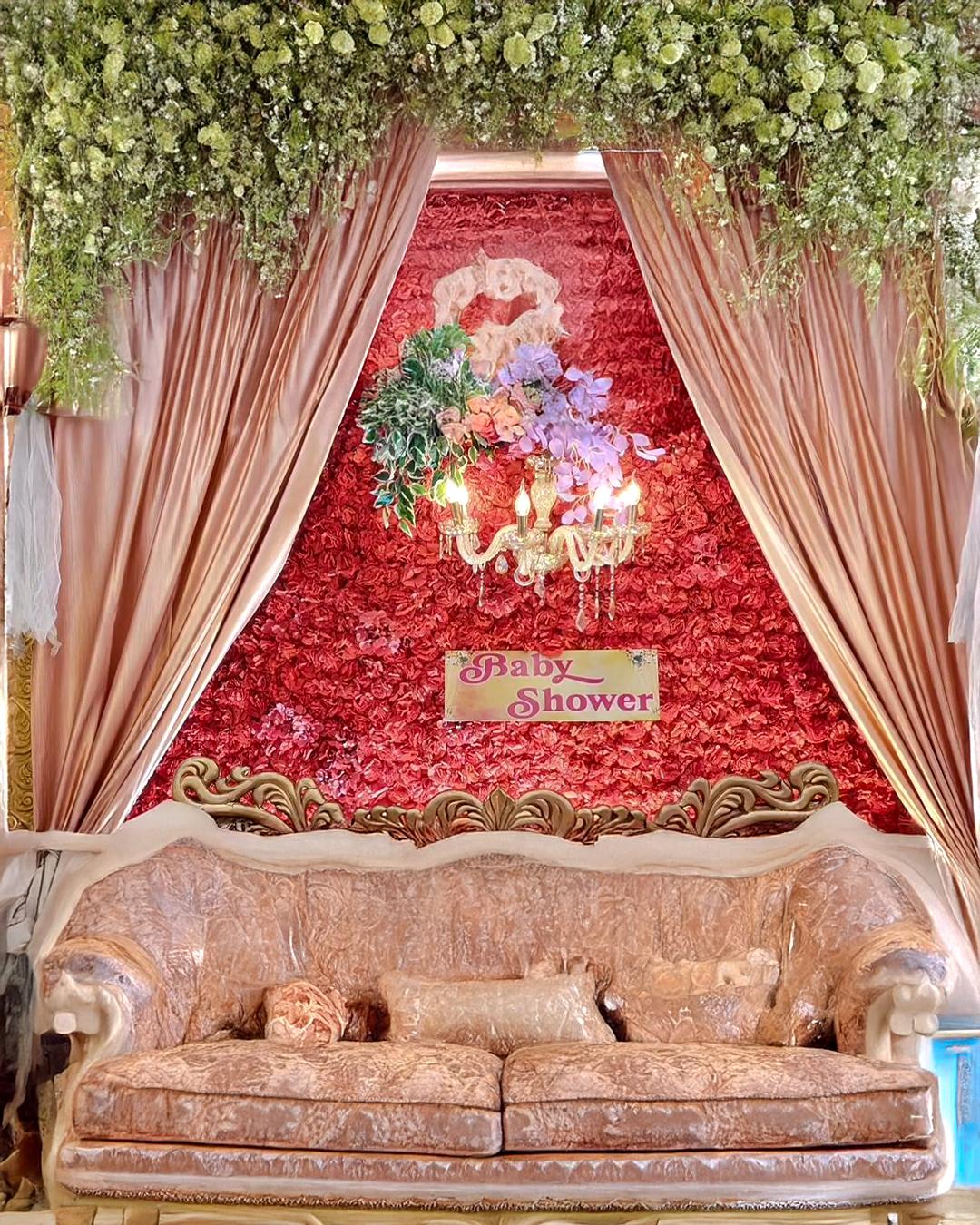 Baby shower catering spread with family gathering