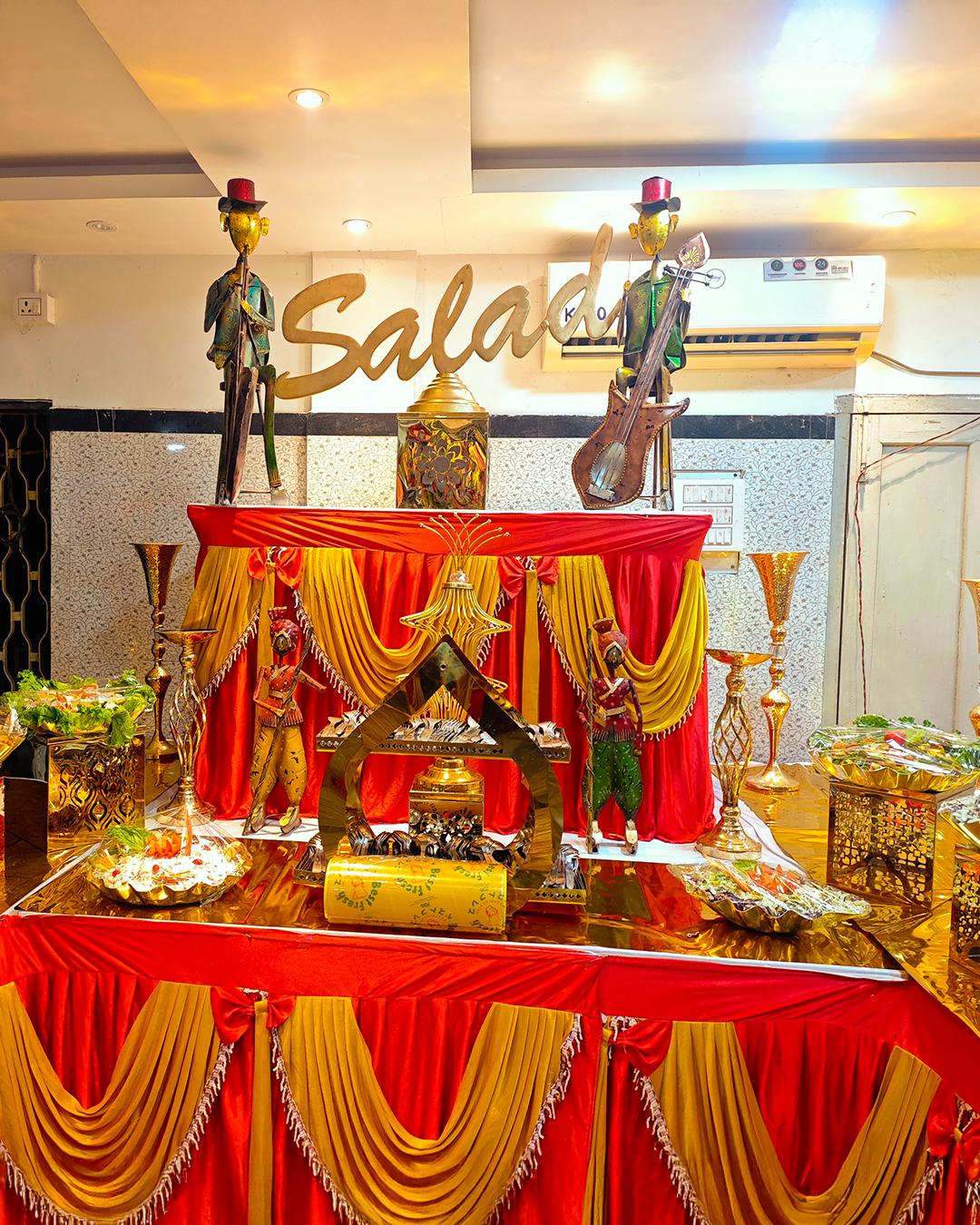 Luxury wedding catering presentation with floral styling