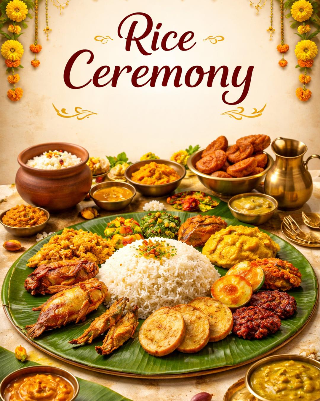 Traditional rice ceremony catering setup with premium presentation