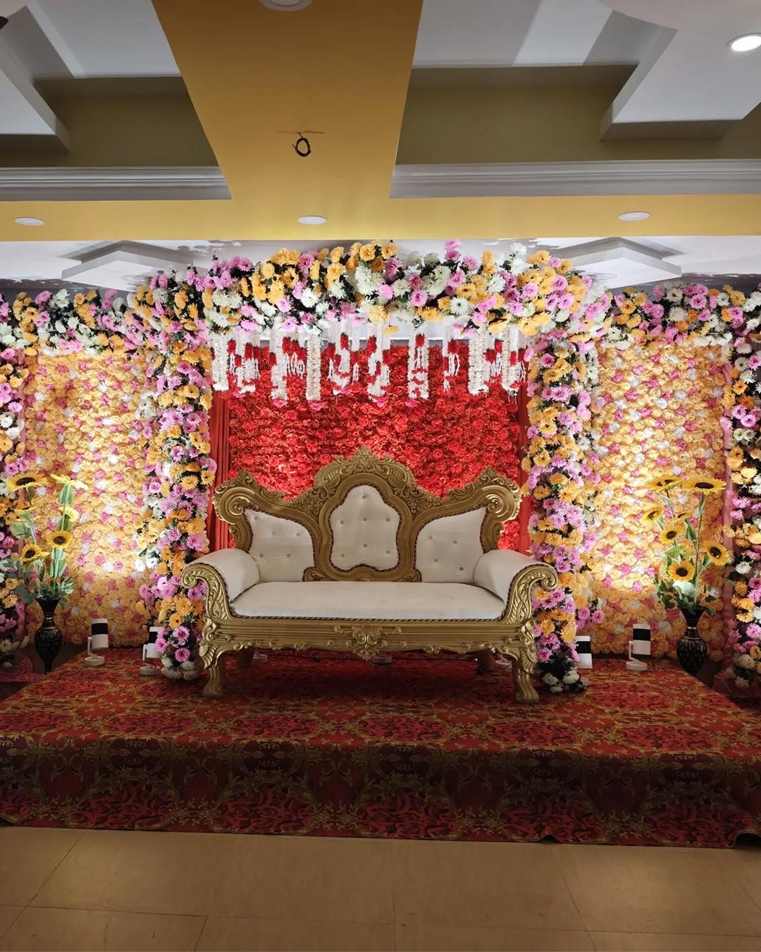 Luxury wedding catering presentation with floral styling